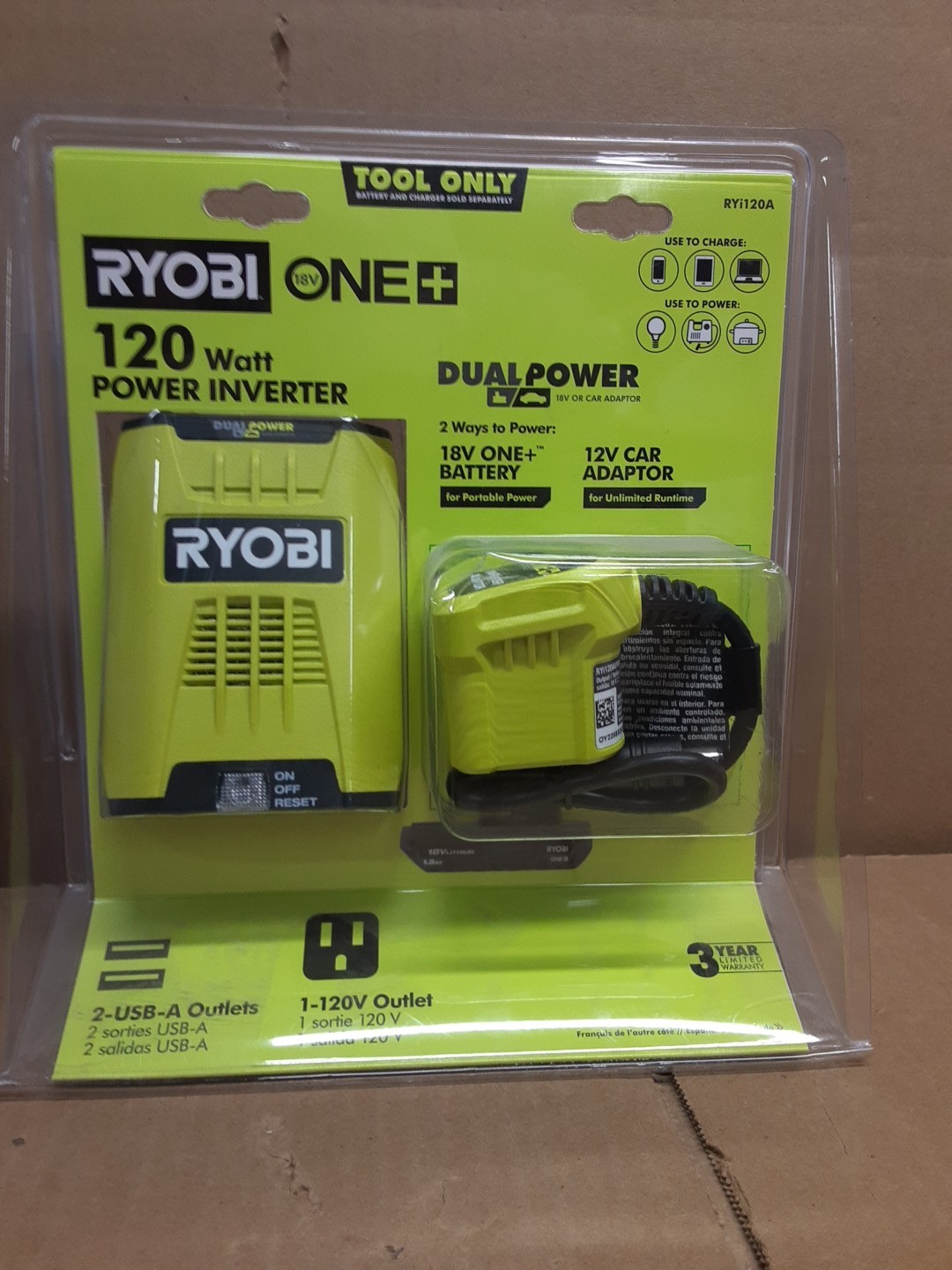 ryobi 18v one 120 watt power inverter And 12V Adapter RYo120A