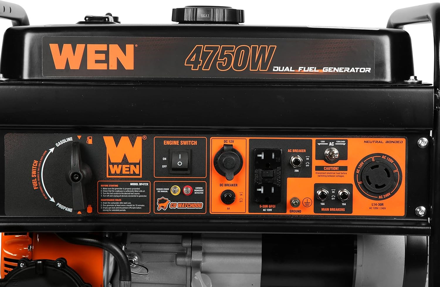 4750W Dual Fuel Portable Generator with CO Shutdown – 120/240V Power Solution