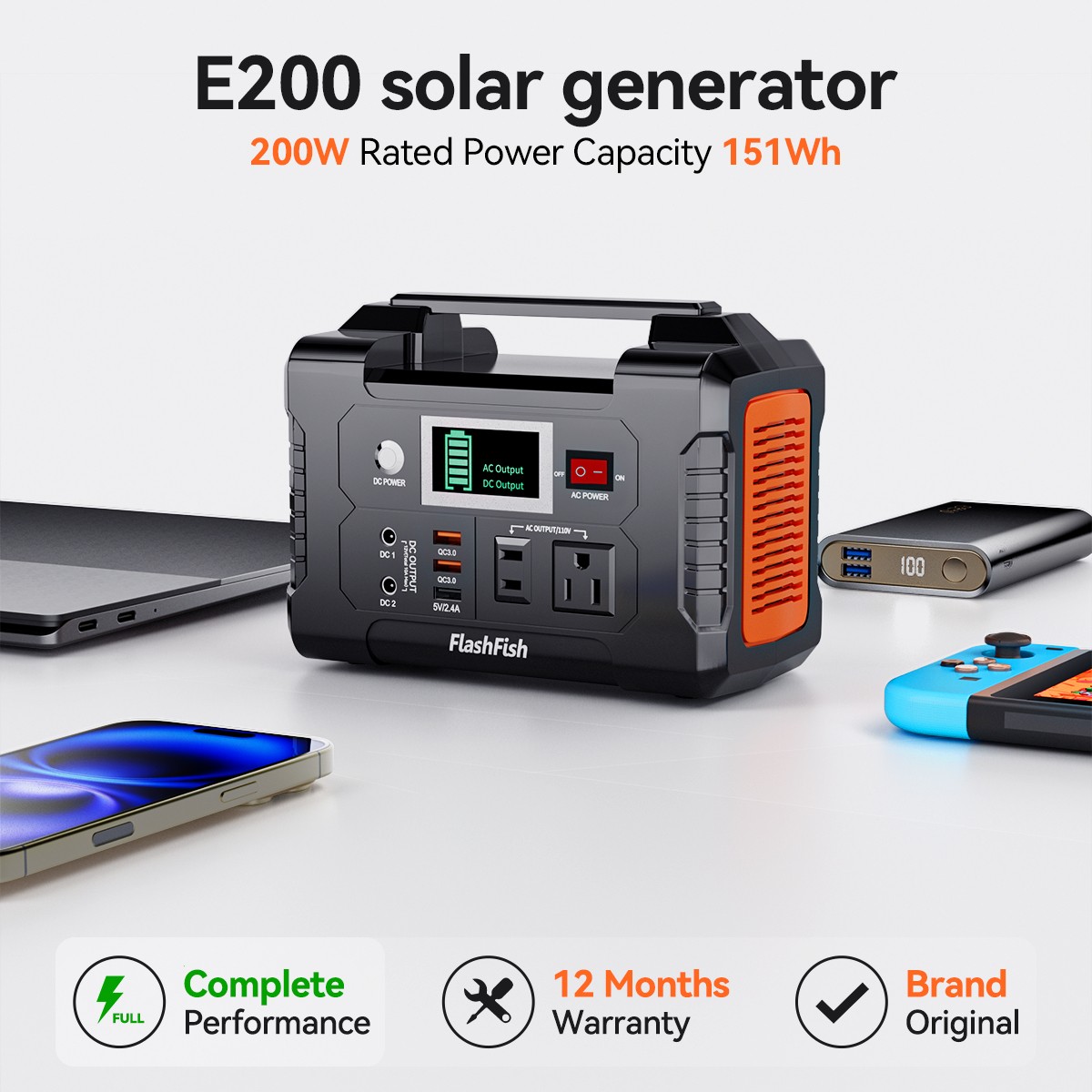 Flashfish E200 Solar Generator 200W 151Wh+100W 18V Solar Panel Refurbished
