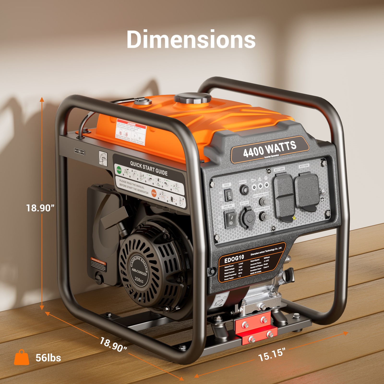 Efurden 4400W Inverter Generator Portable Gas Powered for Emergency Power Supply