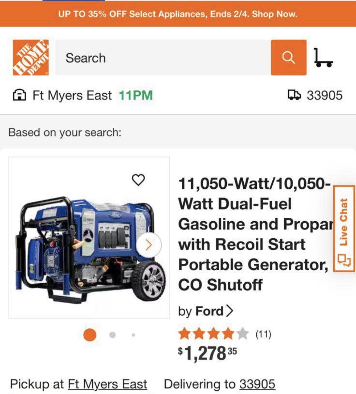 11 050-WATT/10 050- Watt Dual-Fuel Gasoline and Propar with Recoil Start