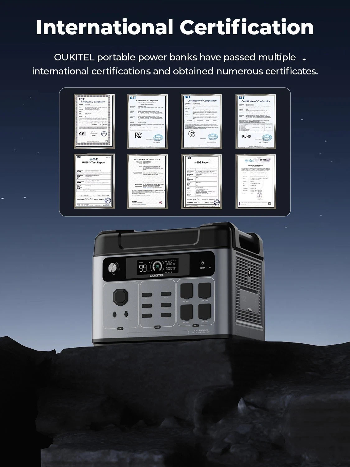 Power Station 2400W/ 2048Wh Solar Generator ++PV100 Fast Charging for Emergencie