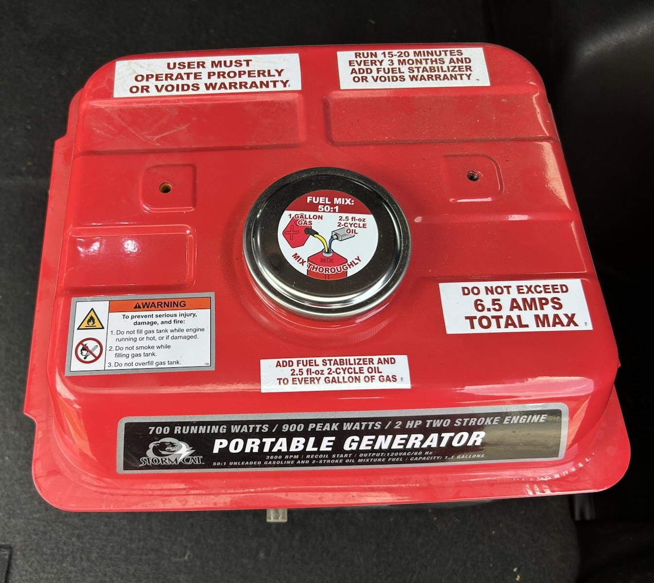 Storm Cat 700W 900W Peak 63cc 2-Stroke Portable Gas Generator 120V Red/Black