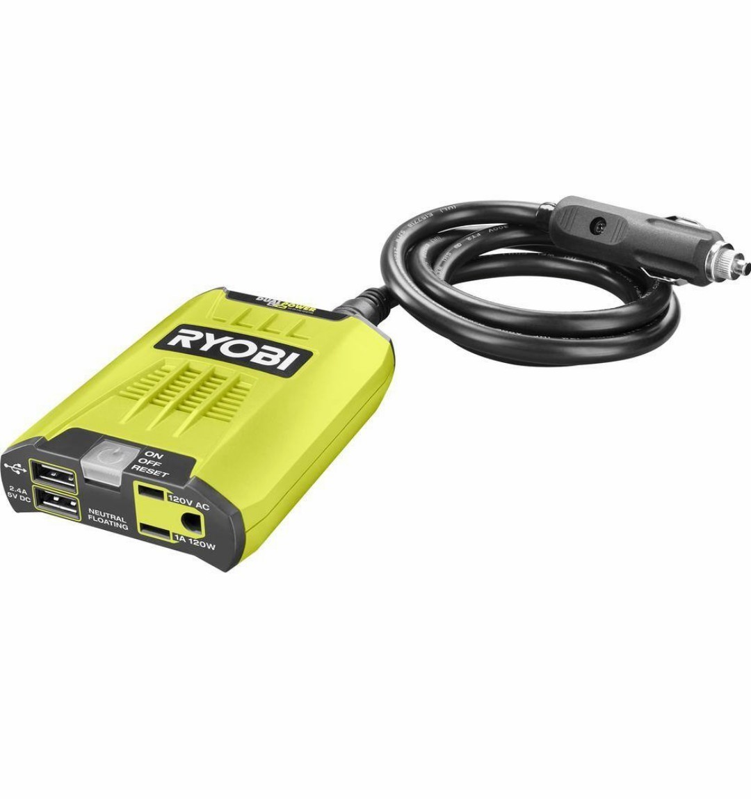 Ryobi One+ 18V 120-Watt 12V Power Inverter with Dual USB Ports Tool Only