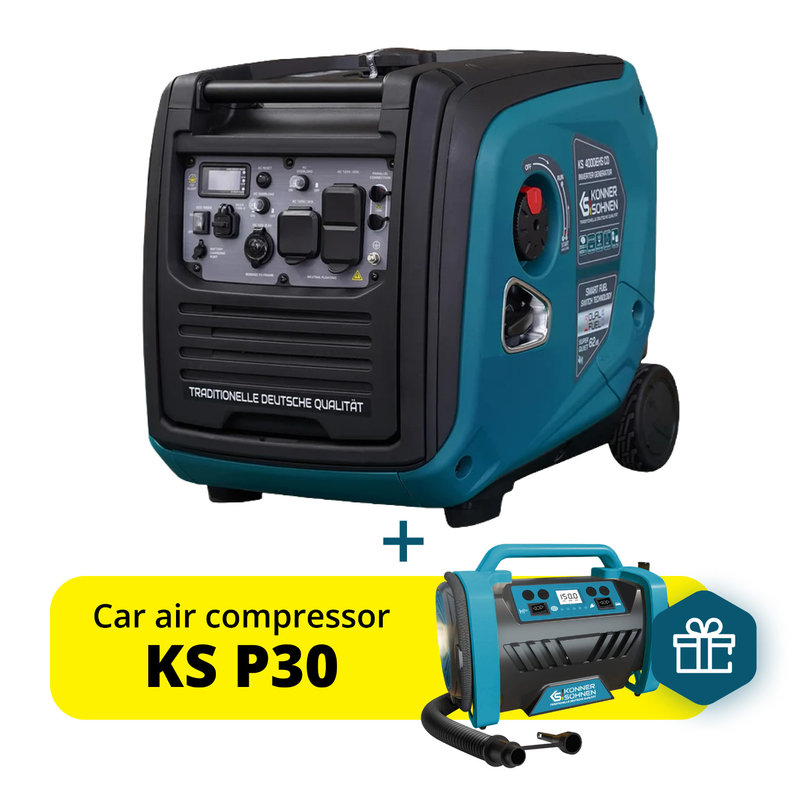 Konner Sohnen KS 4000iEHS CO Dual Fuel Inverter Generator + Free Air Compressor