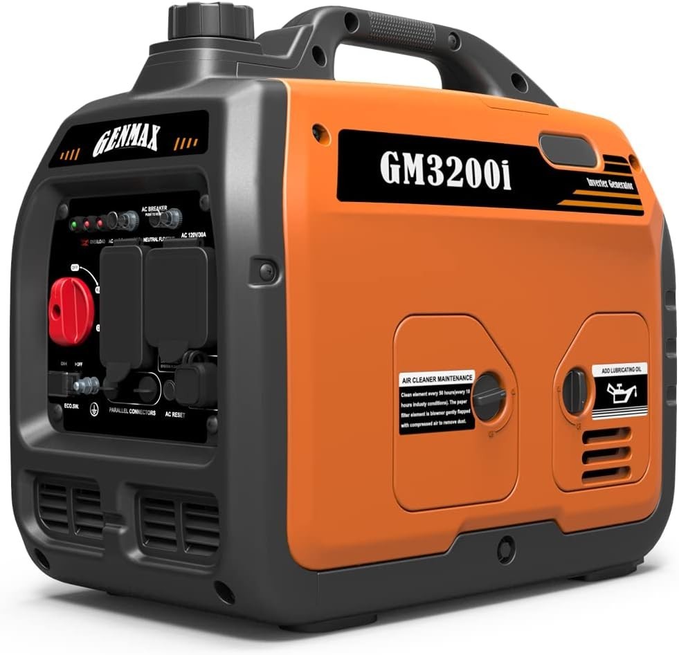 GENMAX 3,200-W Quiet Portable RV Ready Gas Powered Inverter Generator, CO Sensor