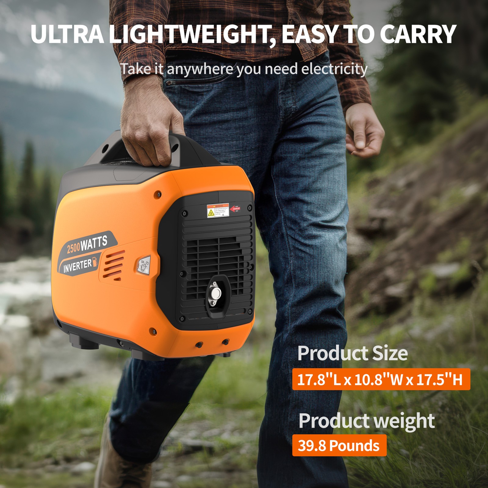 Efurden Portable Inverter Generator 2500W Ultra-Quiet 10H Runtime Gas Generator