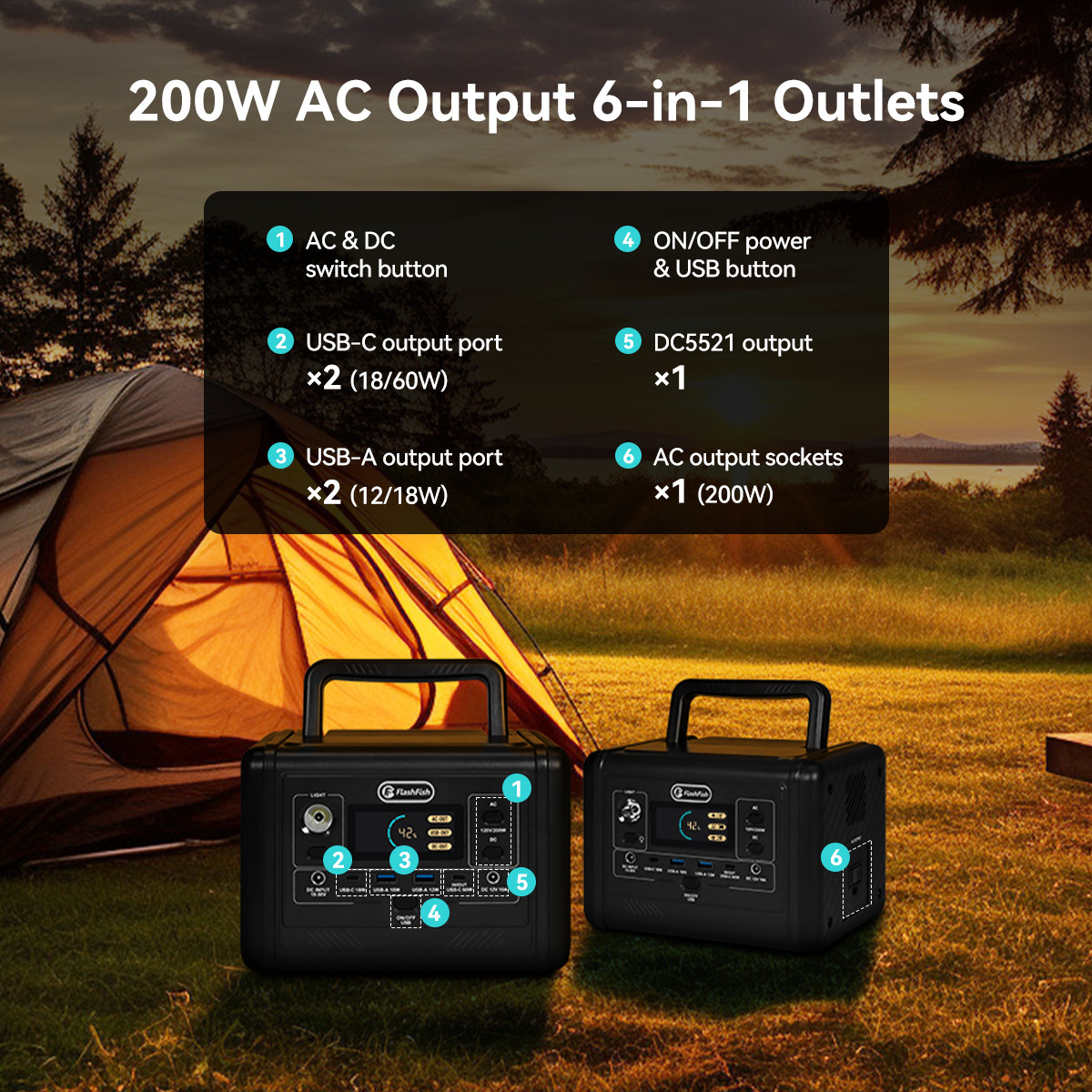 Flashfish T200 Solar Power Station Lifepo4 153.6Wh 200W Optional Solar Panel 18V