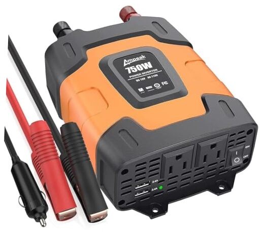 Power Inverter 4.8A Dual USB Ports 2 AC Outlets Car Inverter DC 12V to AC 750W