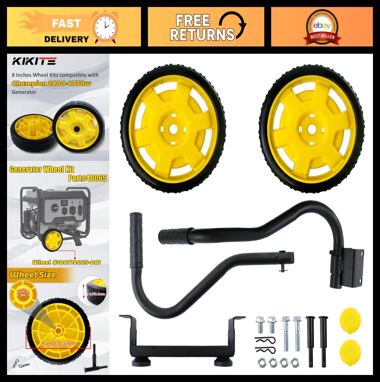 Generator Wheel Kit for 2800-4750W Generators, Folding Handle, Never-Flat Tires