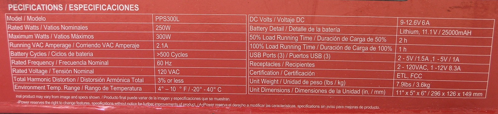A-iPower PPS300L 300W Li-ion Manual Start Battery Powered Inverter Generator