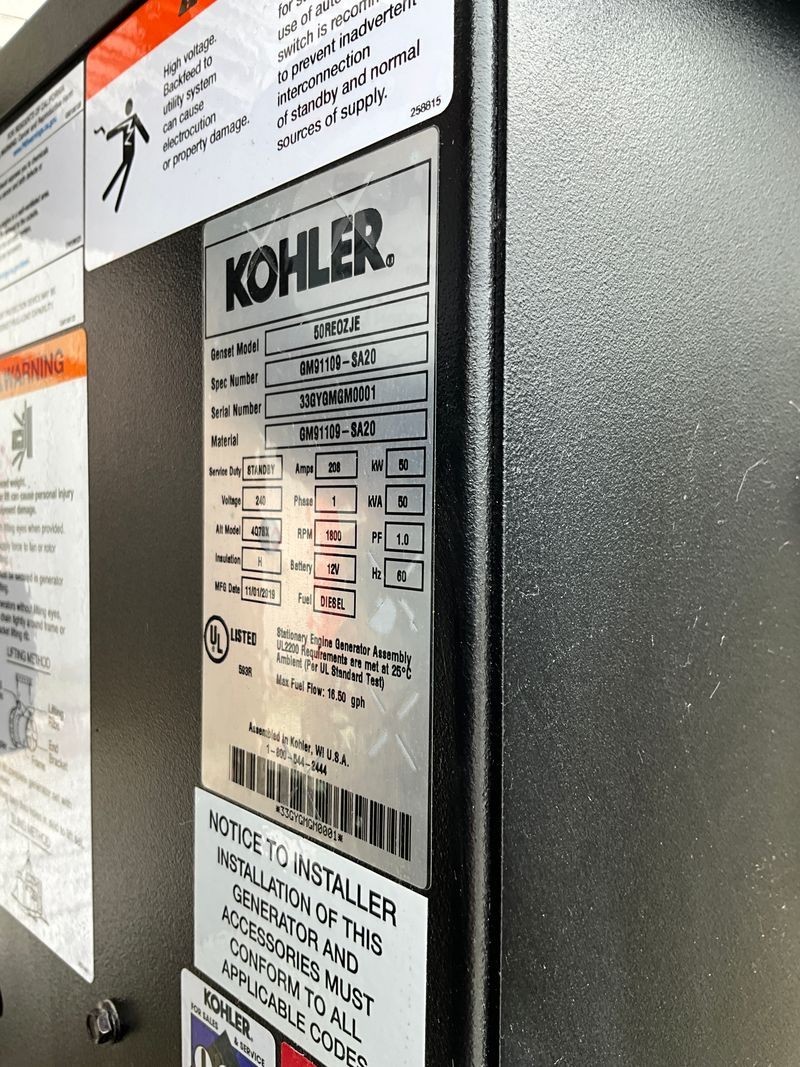 2019 New Surplus 50kW Kohler Diesel Gensets