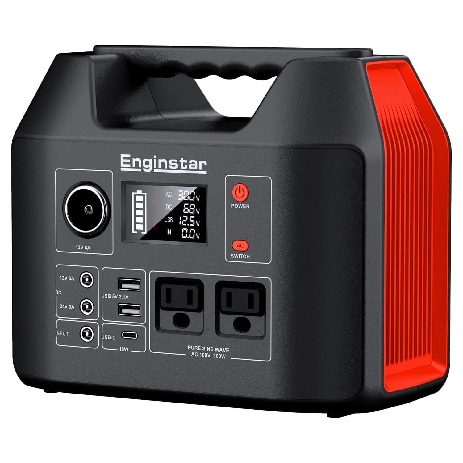 EnginStar Portable Power Station 300W 296Wh Battery Bank with 300W, Black