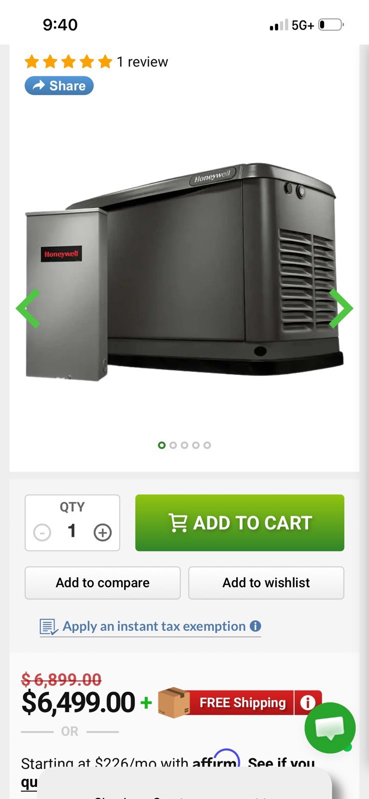Honeywell Home Generator 18 Kw no switch gear