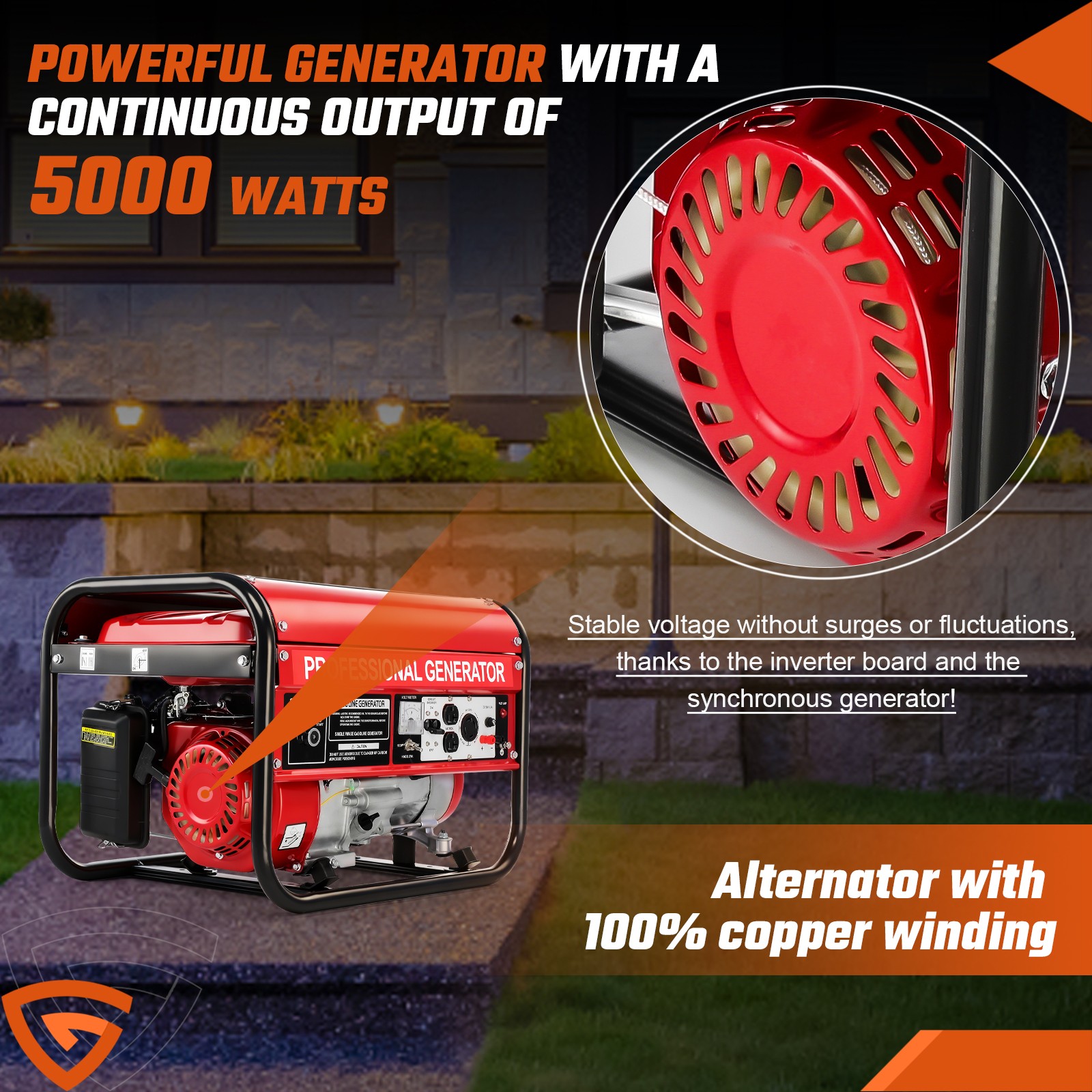 5000W Portable Inverter Generator Gas Powered Generator 4 Stroke for Home Backup