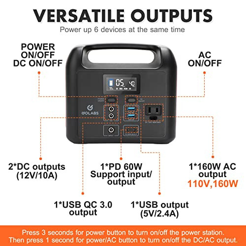 GOLABS Portable Power Station 204Wh LiFePO4 Battery with PD 60W USB C and QC 3.0
