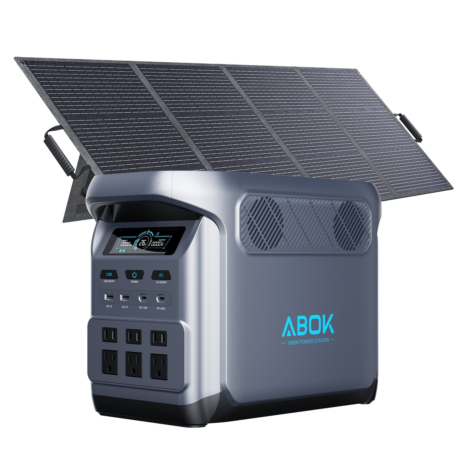 1024Wh ABOK Ark1800 Power Station 1800W LiFePO4 1000W PV Input with 200W PV