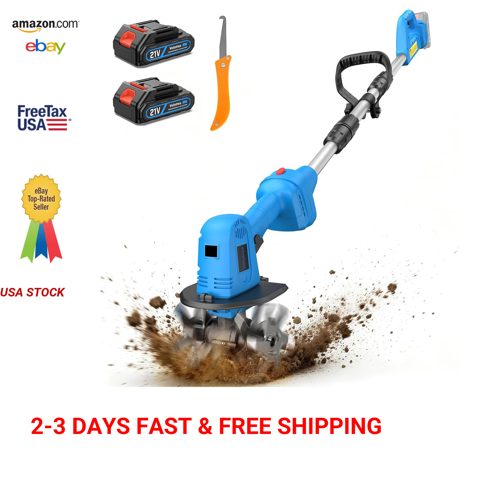 Cordless Mini Garden Tiller with Steel Tines 20V Battery Powered Rototiller for