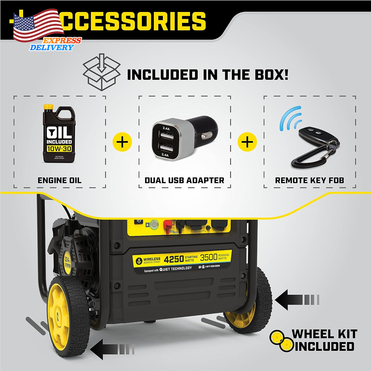 Portable Open Frame Inverter Generator 4250-Watt Wireless Remote Start RV Ready