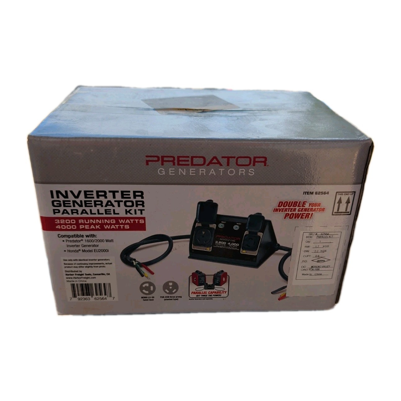 Predator Inverter Generator Parallel Kit, Item 62564 3200 Running, 4000 Peak NEW