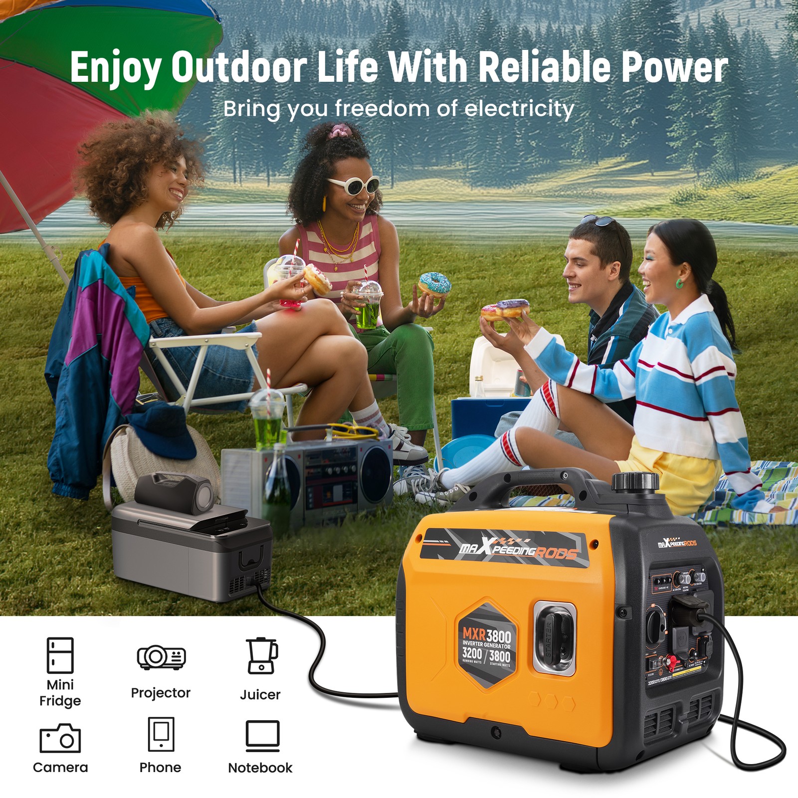 MXR3800 Gasoline Inverter Generator 3.8KW Portable 21kg for Home Backup