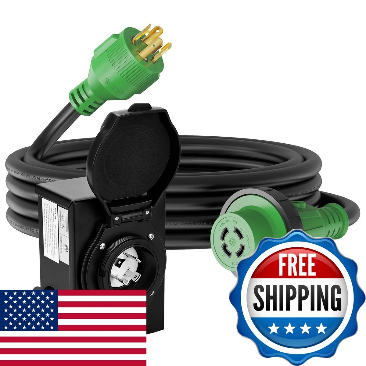 Rvguard Emergency Power Combo Kit 25 Foot 30 Amp Generator Cord And Power Inlet