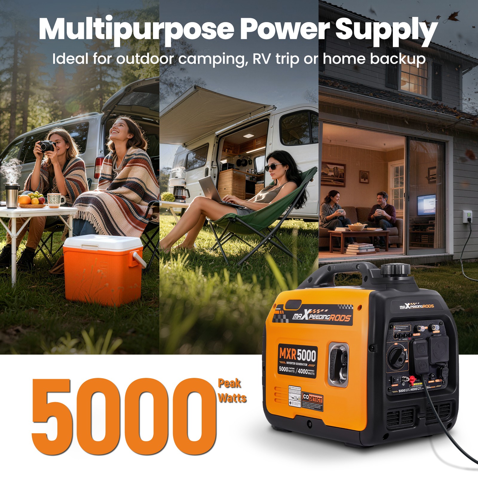5000W Peak Recoil Start Generator – 60dB Quiet for Outdoor Weddings & Parties