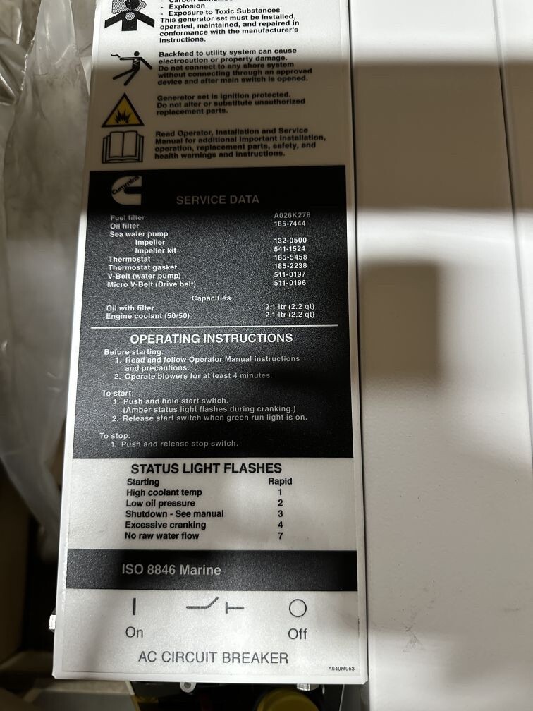5kw Cummins Marine Quiet Diesel Generator – 120V 60hz 1PH – P/N: MDKBH*2120017