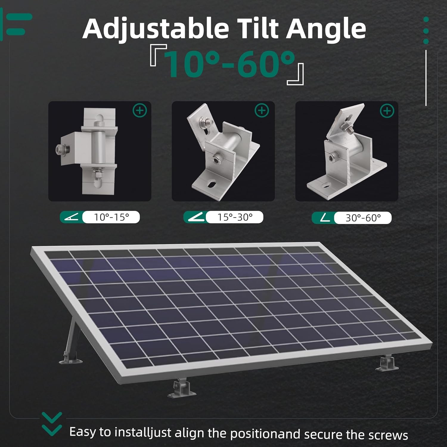 4 Pack Adjustable Solar Panel Tilt Mount Bracket Base, Angle Silver