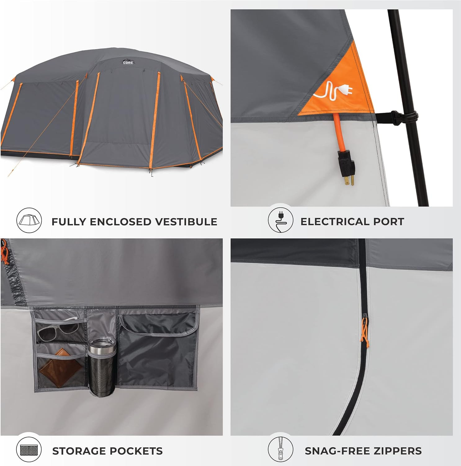 CORE Tent For Car/Family Camping 10 Person W/Full Rainfly For Outdoor Adventures