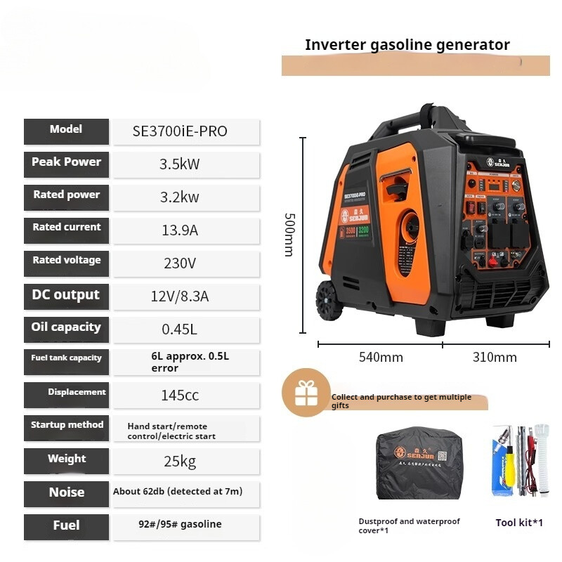 Silent Inverter Generator Set 220V Gasoline Home Outdoor Stall Camping Portable