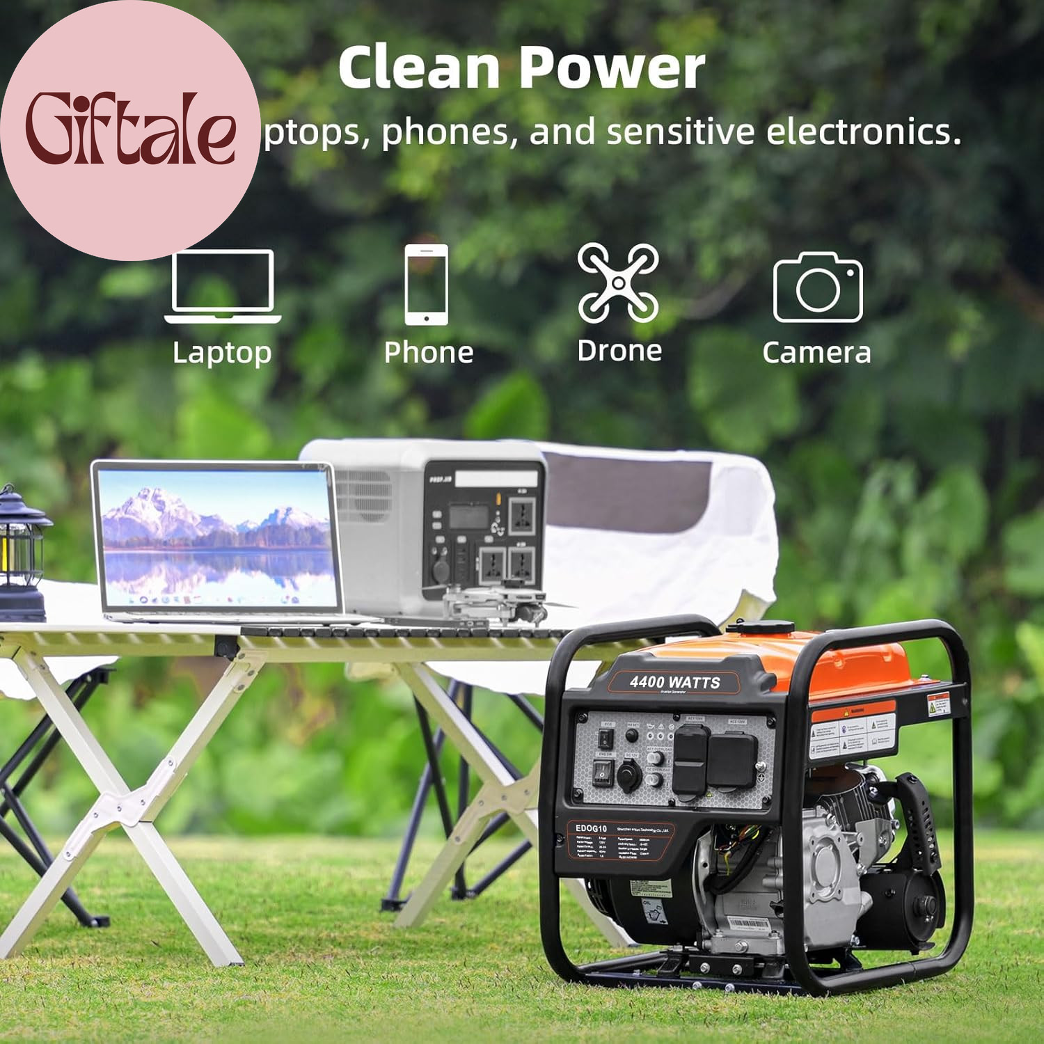4400-Watts Inverter Generator, Open Frame Generator Gas Powered, Emergency Home
