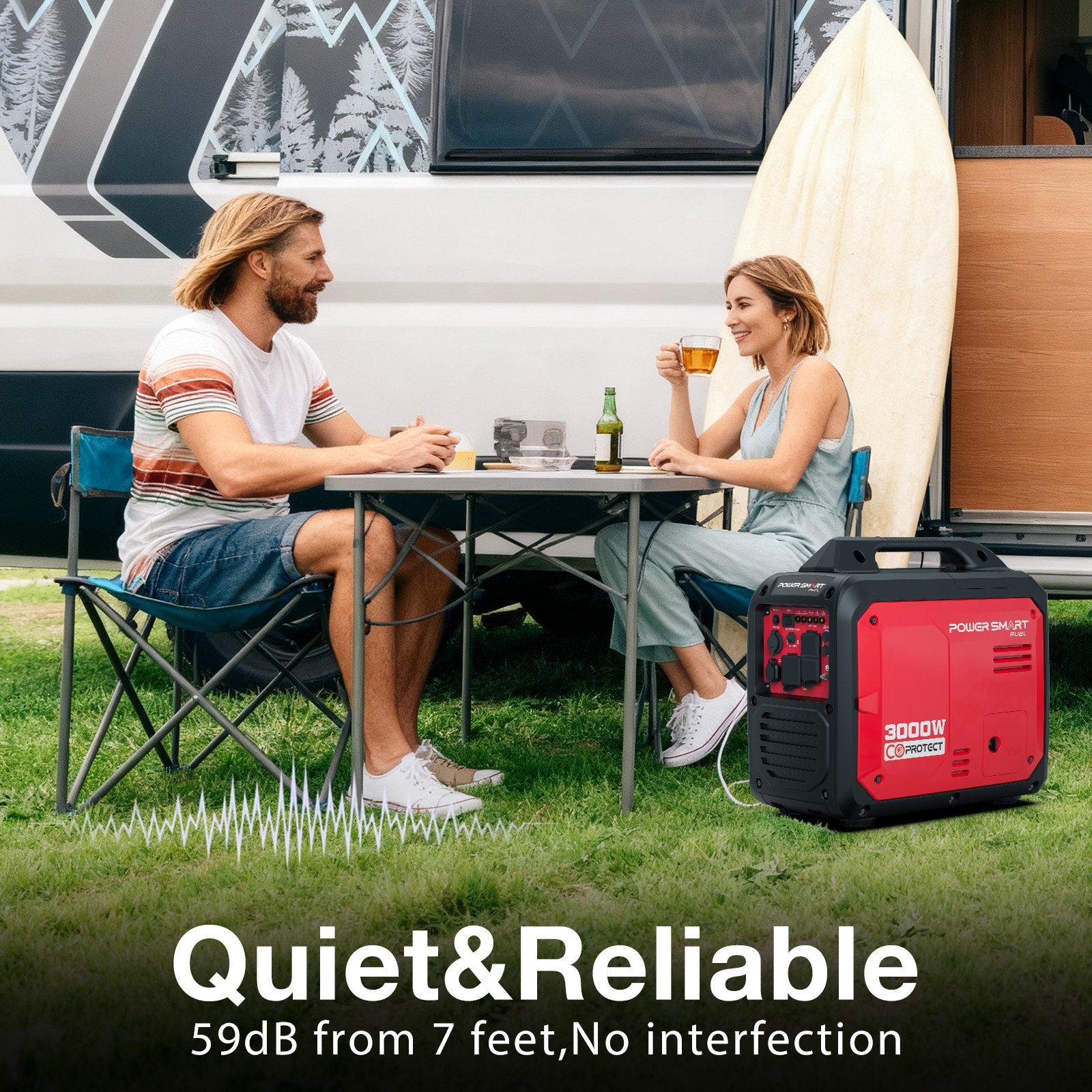 PowerSmart 3000W Gas Generator, 5H Long Runtime, Quiet Operation, Camping Use