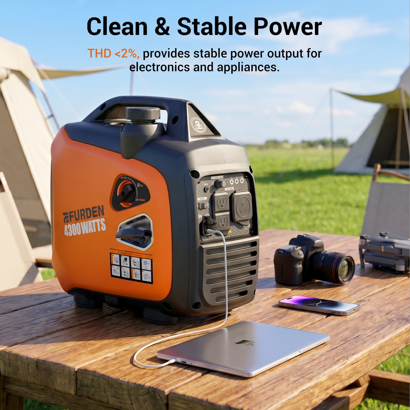 Efurden 4300W Quiet Generator Inverter Gasoline for RV Camping / Home Backup