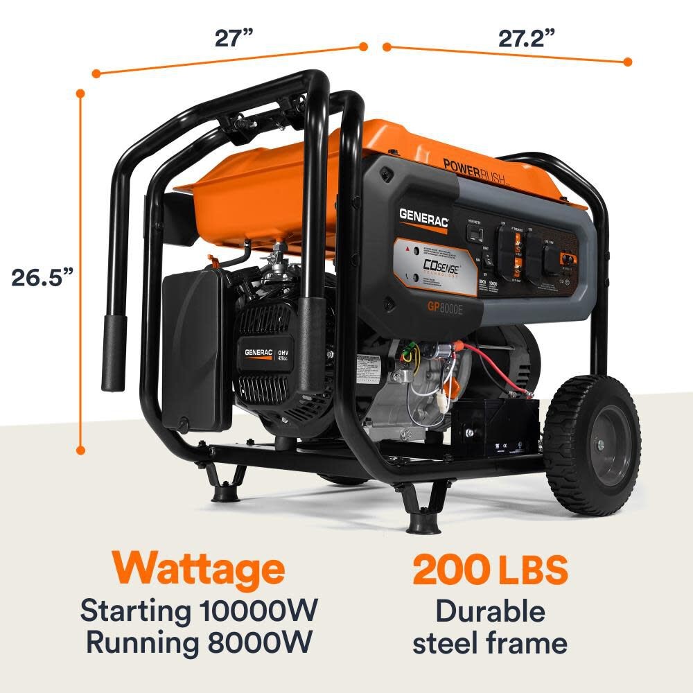 Generac Gp Series 10,000 Watt Gas Powered 49-State Portable Generator With