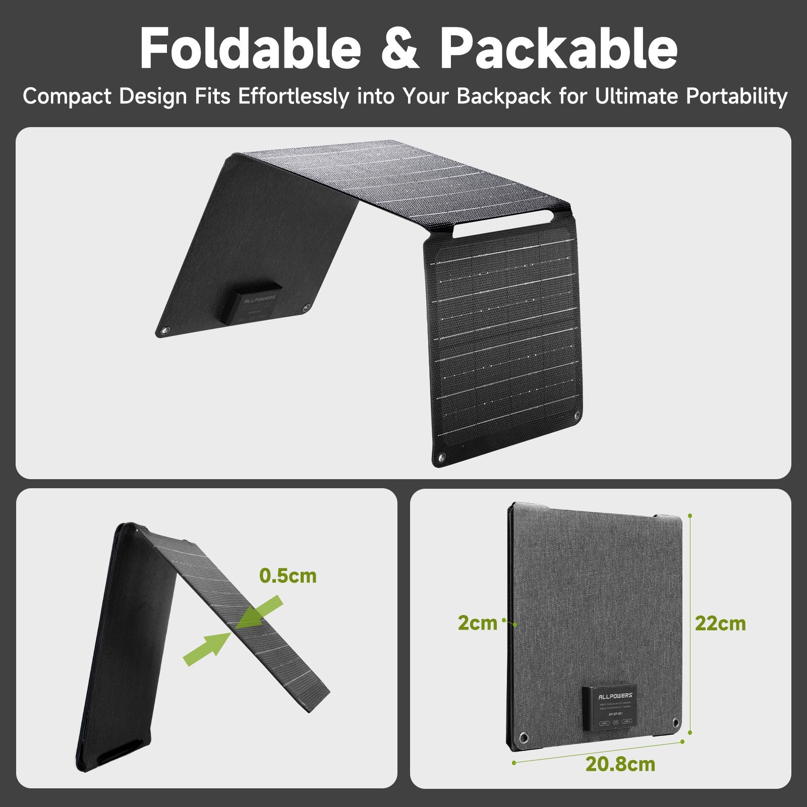 5V 21W Foldable Solar Panel Charger USB-C USB-A Outputs for Backpacking Hiking