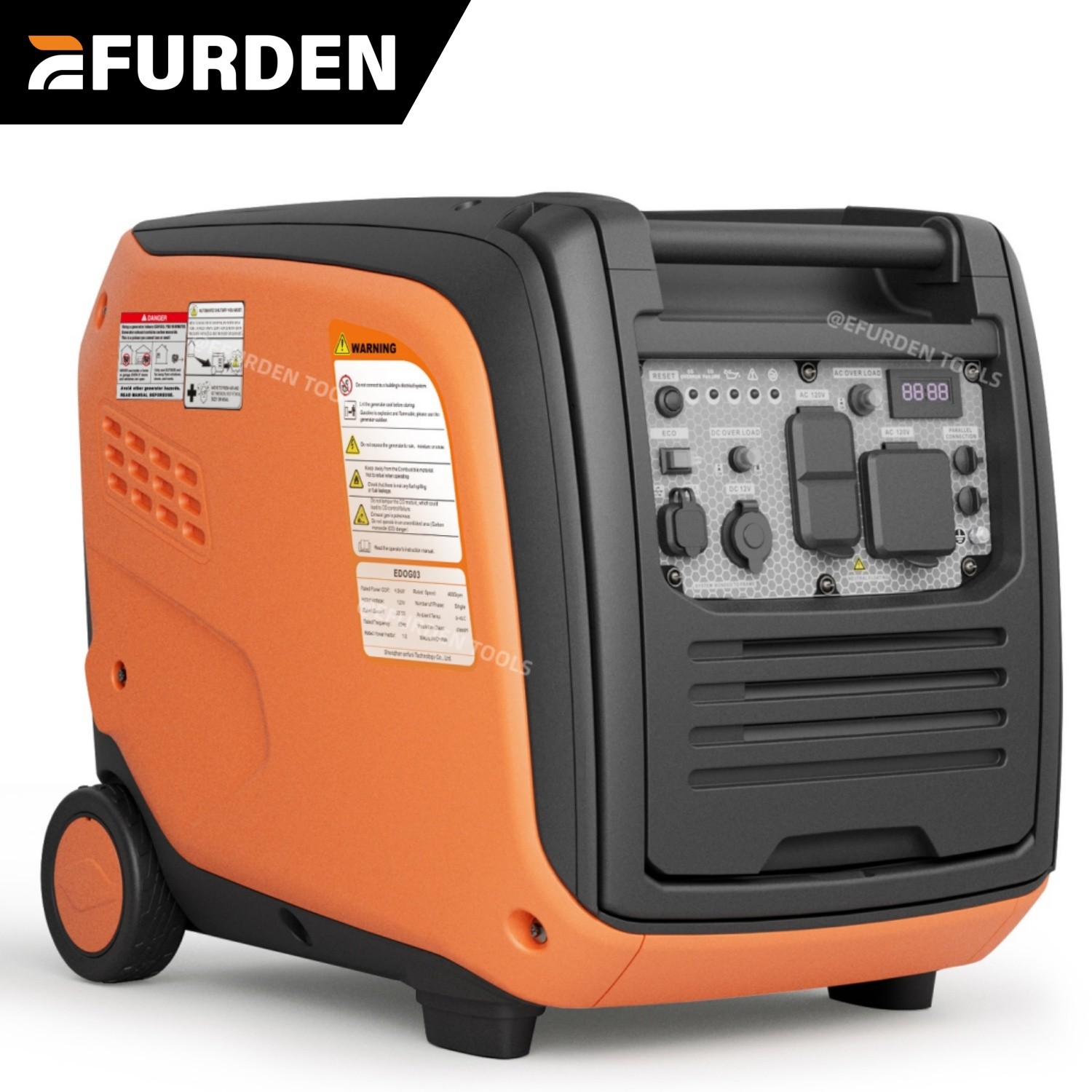 Efurden Inverter Generator Gas 4800W RV Ready Pure Sine Wave ECO/CO with Wheels