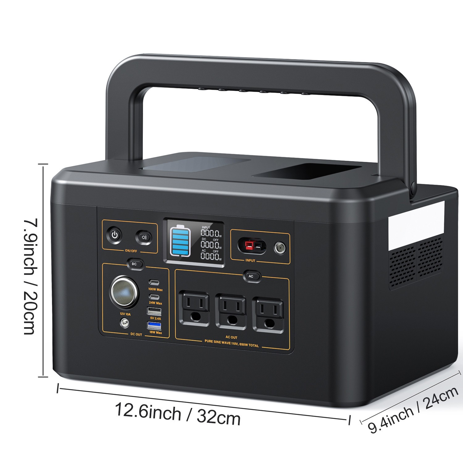 Portable Power Station 650W 576Wh Battery Camping Battery Backup Solar Generator