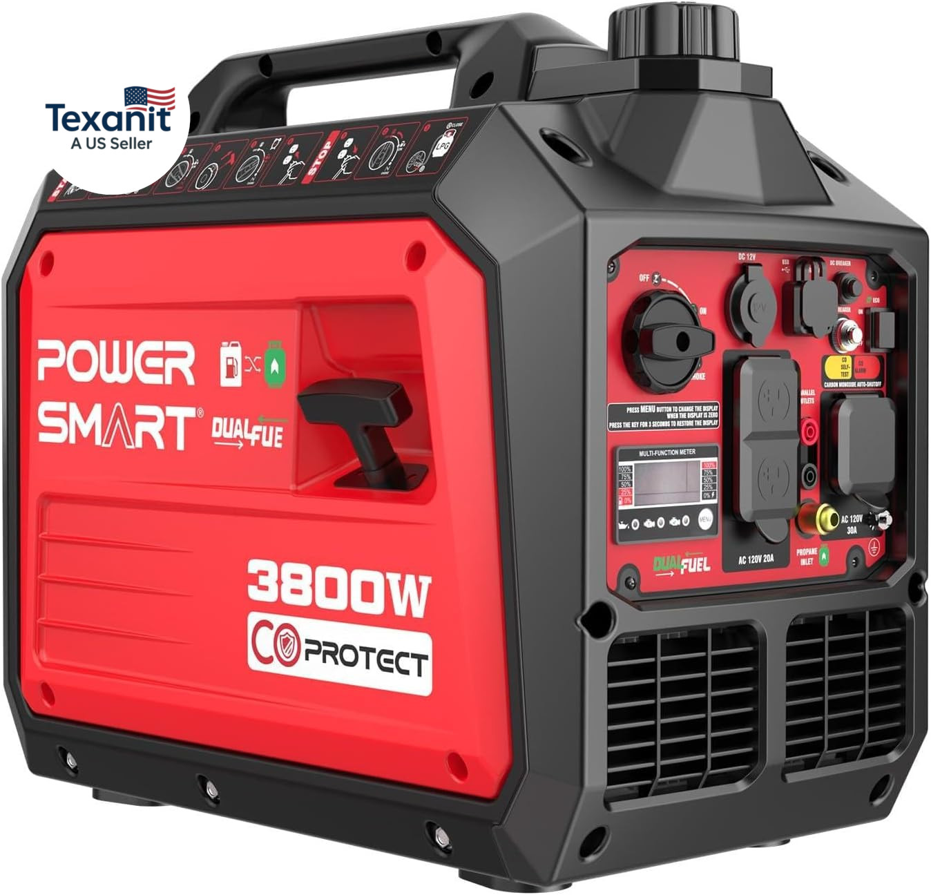 3800 Watt Dual Fuel Inverter Generator, Quiet Portable Gas Propane Powered with