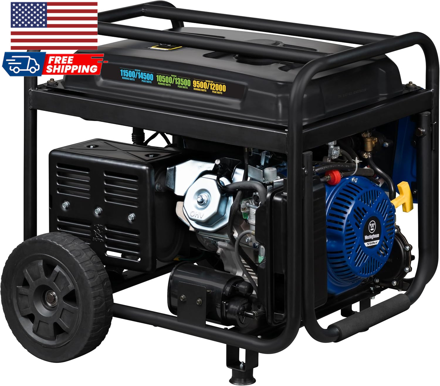 14500 Peak Watt Tri-Fuel Home Backup Portable Generator Remote Electric Start
