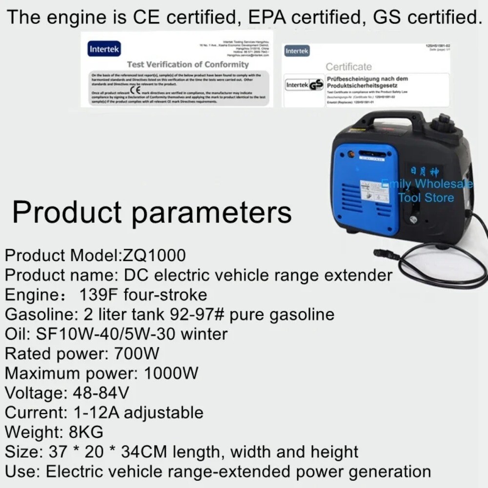 Gasoline Range Extender Generator Tricycle Small Free Installation 48v60v72v