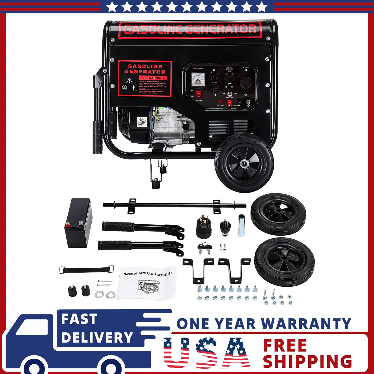 3KW Gas Inverter Generator 215cc OHV Engine 110V+220V Dual Volt Low Oil Shutdown