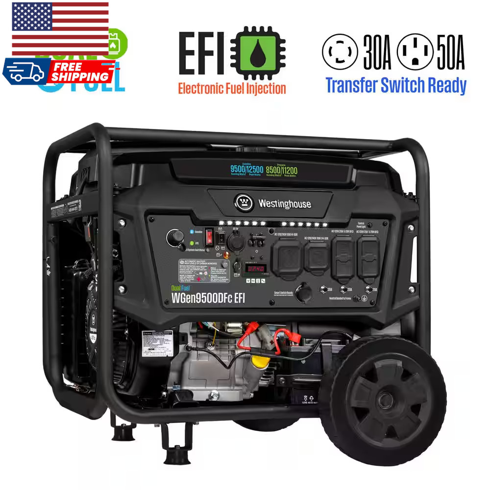 Westinghouse 12,500/9,500-Watt Dual Fuel Gas and Propane Powered EFI Portable US