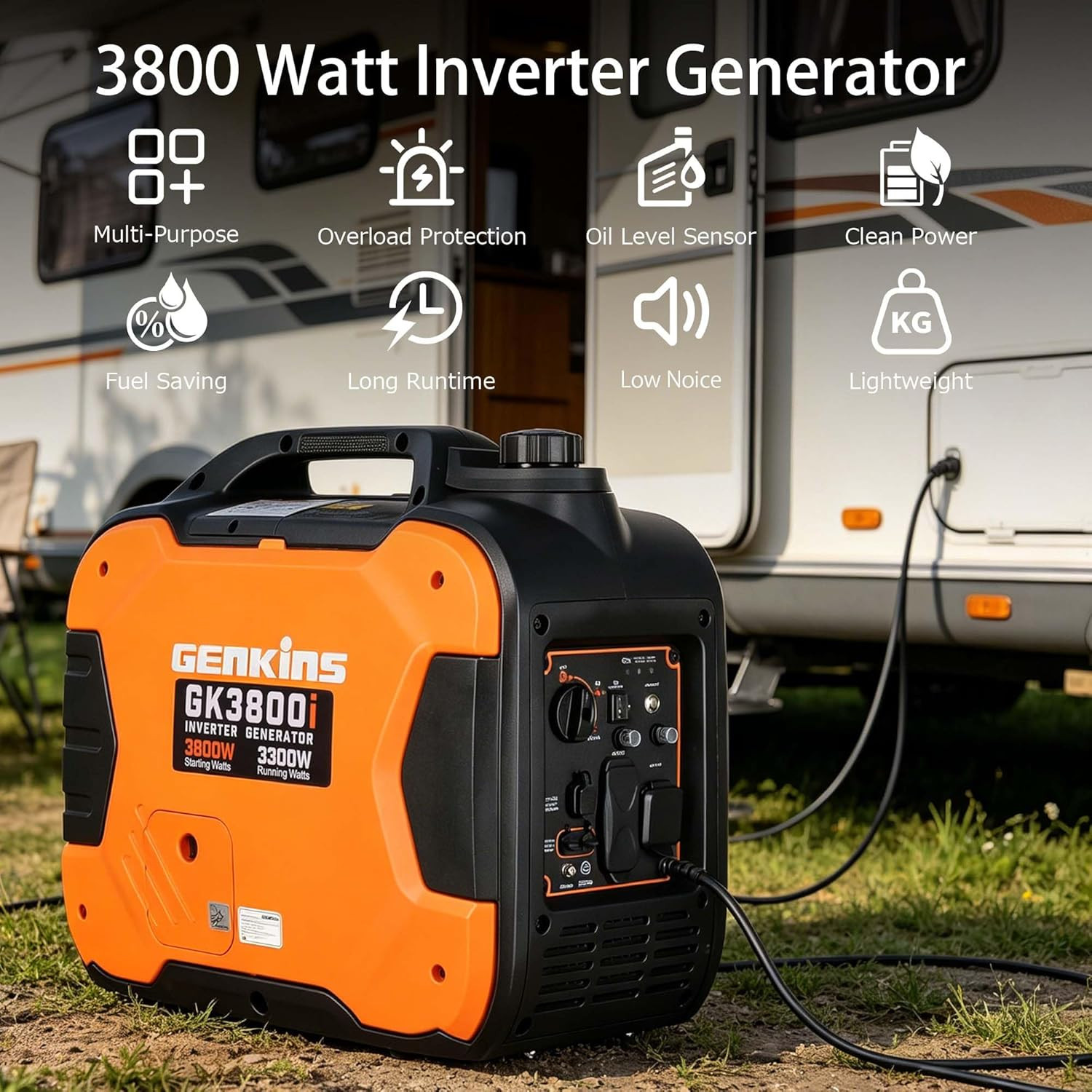 3800W Portable Inverter Generator,Gas Powered,163Cc 4-Stroke Ohv,Parallel Capabl