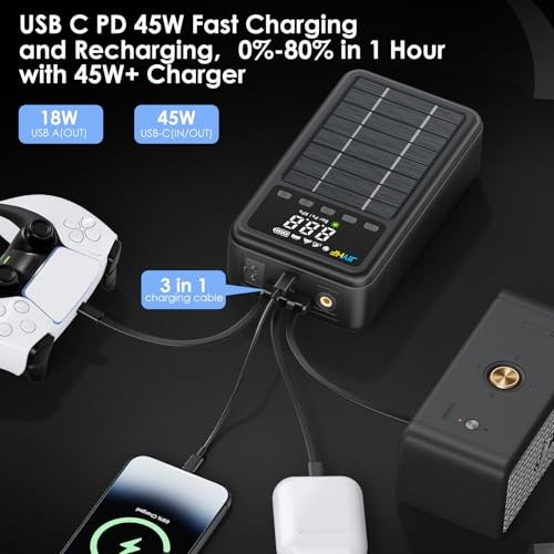 Portable Power Station 74Wh, Solar Generator & Backup Power with 45W USB Black