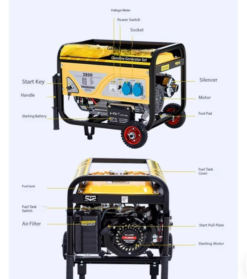 220V Gasoline Generator – Large Power Household Hand Lamp Dual-start Generator