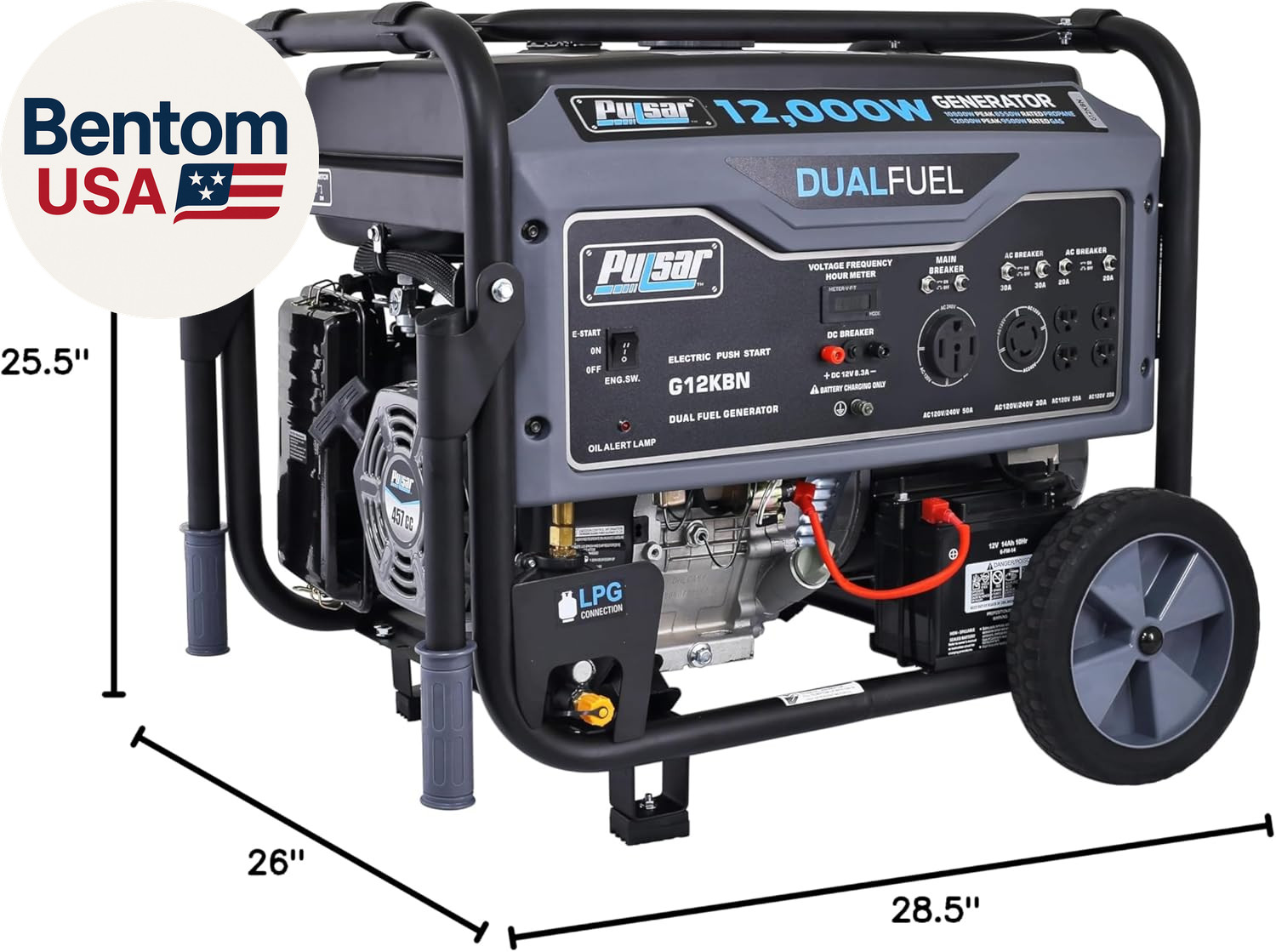 G12KBN Heavy Duty Portable Dual Fuel Generator – 9500 Rated Watts & 12000 Peak W
