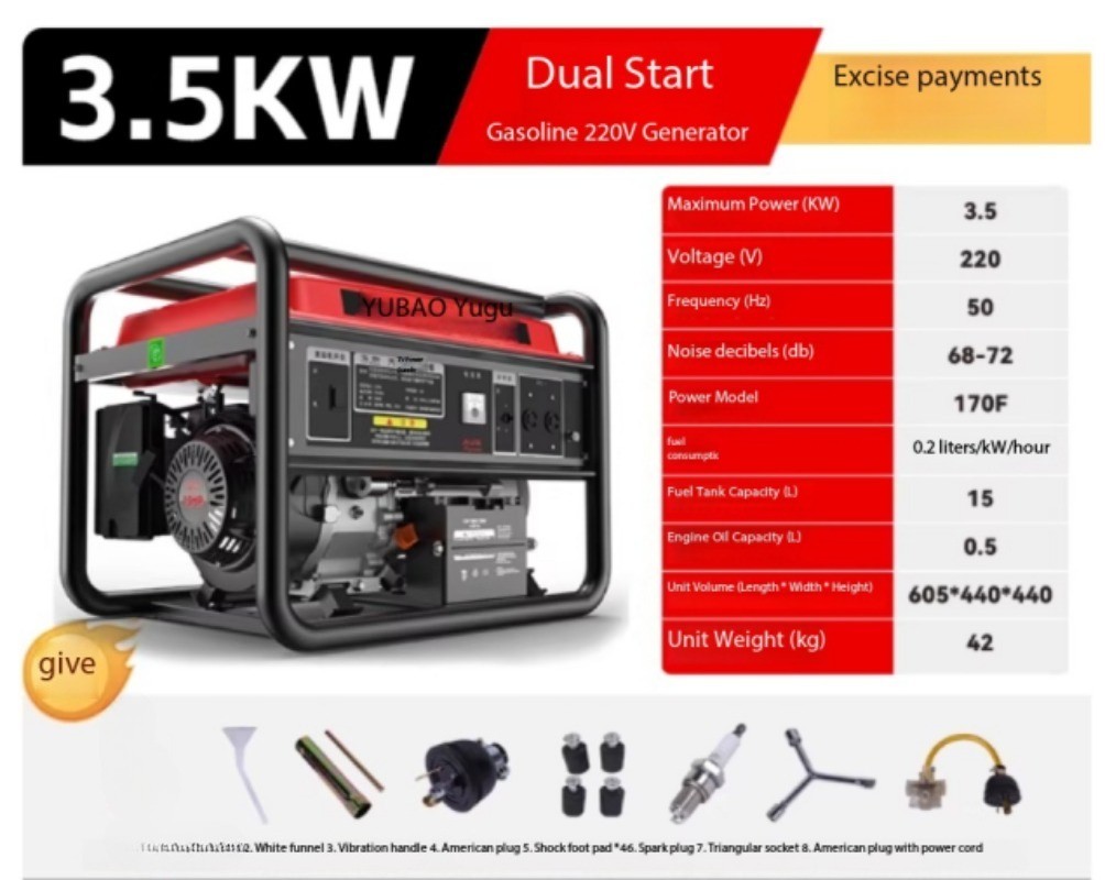 Gasoline Generator Outdoor Home Use Small Pure Copper Generator Set 220V/380V
