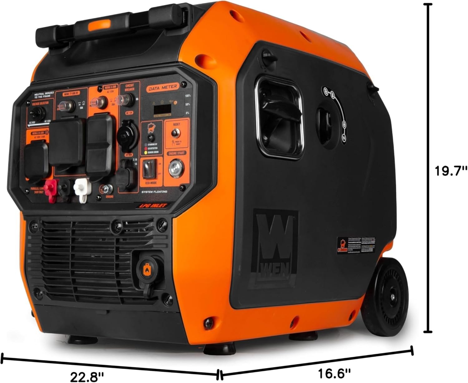 WEN 6800W Quiet Portable Dual Fuel Inverter Generator, Electric Start, CO Sensor