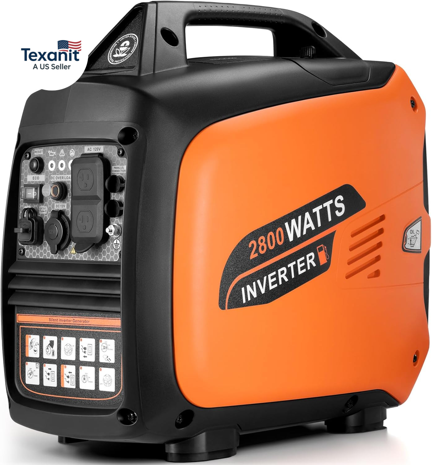 2800-Watts Portable Inverter Generator, Gas Generators for Home Use, Camping, Su